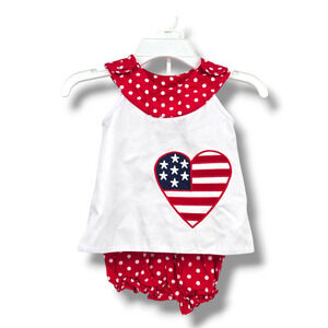 StellyBelly Baby Girl Heart American USA Flag Sleeveless Bubble‎ Outfit Set 12M